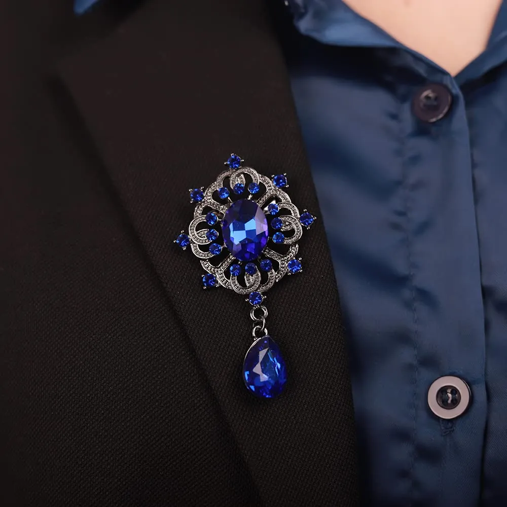 Kercisbeauty Blue Rhinestones Small Black Brooch for Unisex Women Men Dress Suit Brooches Pin Bling Jewelry for Special Occasion (Blue)