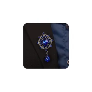 Kercisbeauty Blue Rhinestones Small Black Brooch for Unisex Women Men Dress Suit Brooches Pin Bling Jewelry for Special Occasion (Blue)