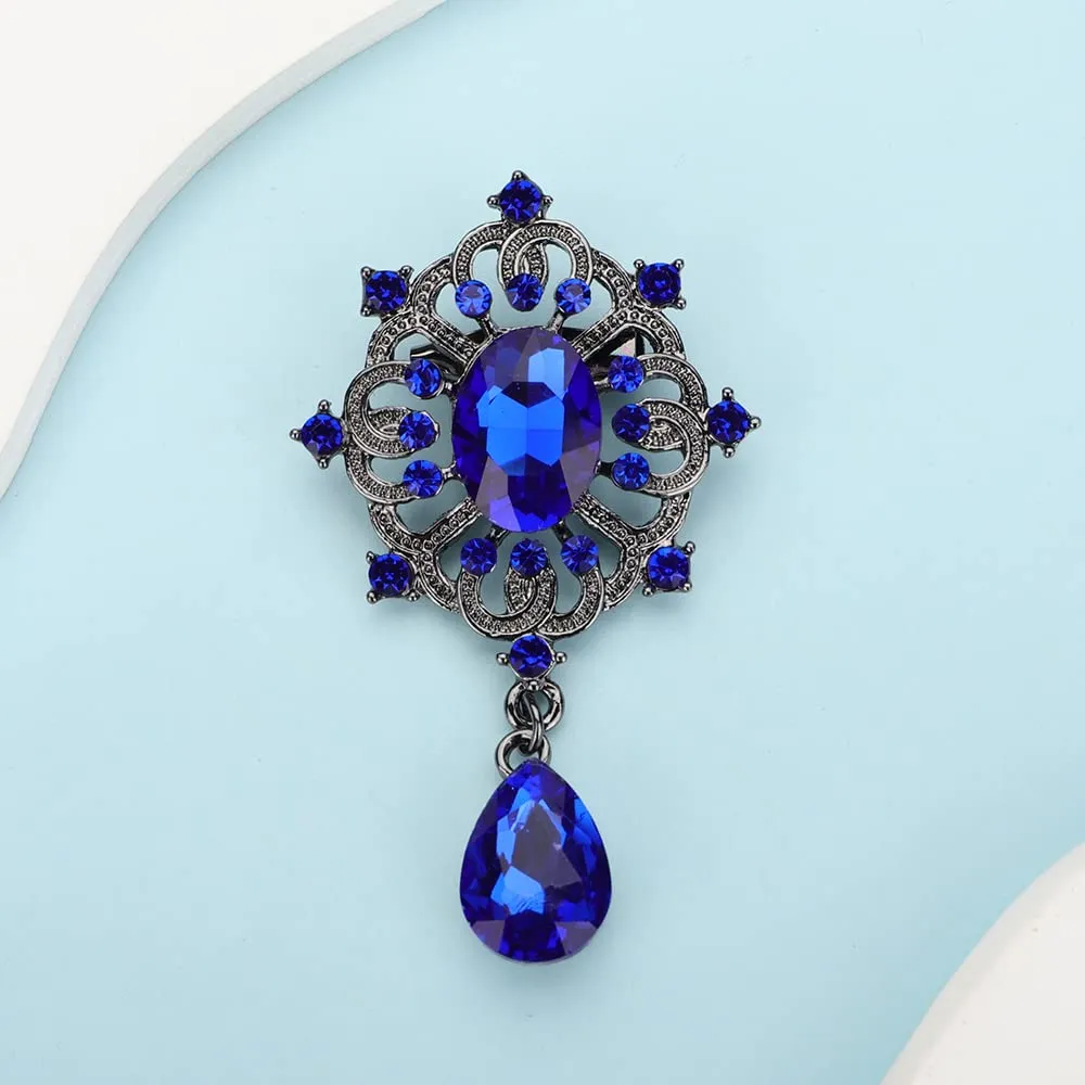 Kercisbeauty Blue Rhinestones Small Black Brooch for Unisex Women Men Dress Suit Brooches Pin Bling Jewelry for Special Occasion (Blue)