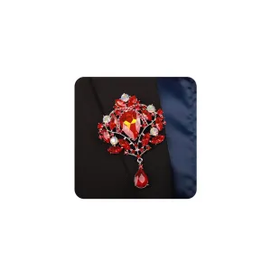 Kercisbeauty Statement Ruby Red Rhinestones Brooch for Women Unisex Special Occasion Gorgeous Bling Jewelry Teardrop Dangle Brooches (Silver, Red)