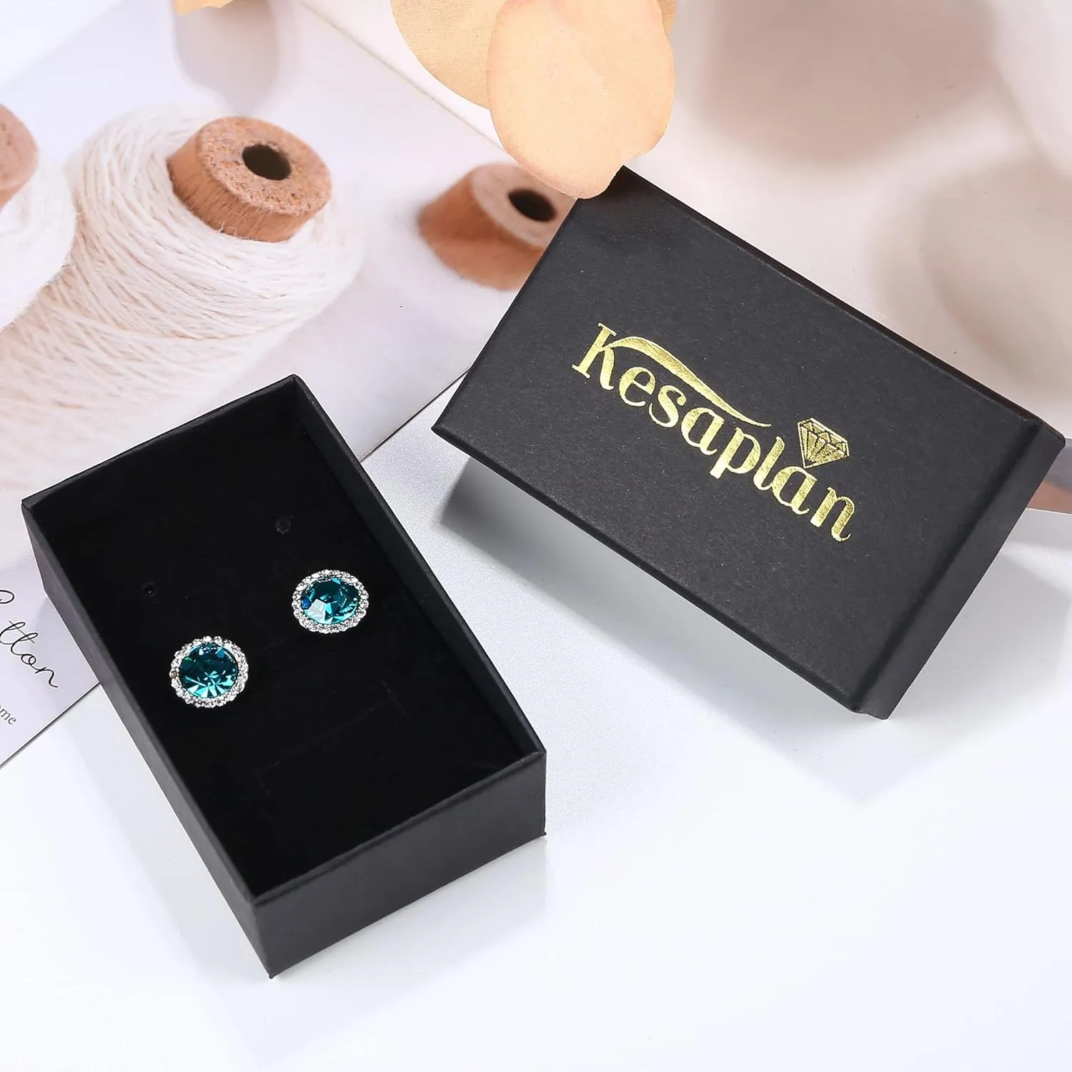 KesaPlan Sterling Silver Crystals Stud Earrings for Women, Made of Austria Crystals, Round-Cut Rhinestone Halo Bridal Earring Hypoallergenic Dance Competition Earrings