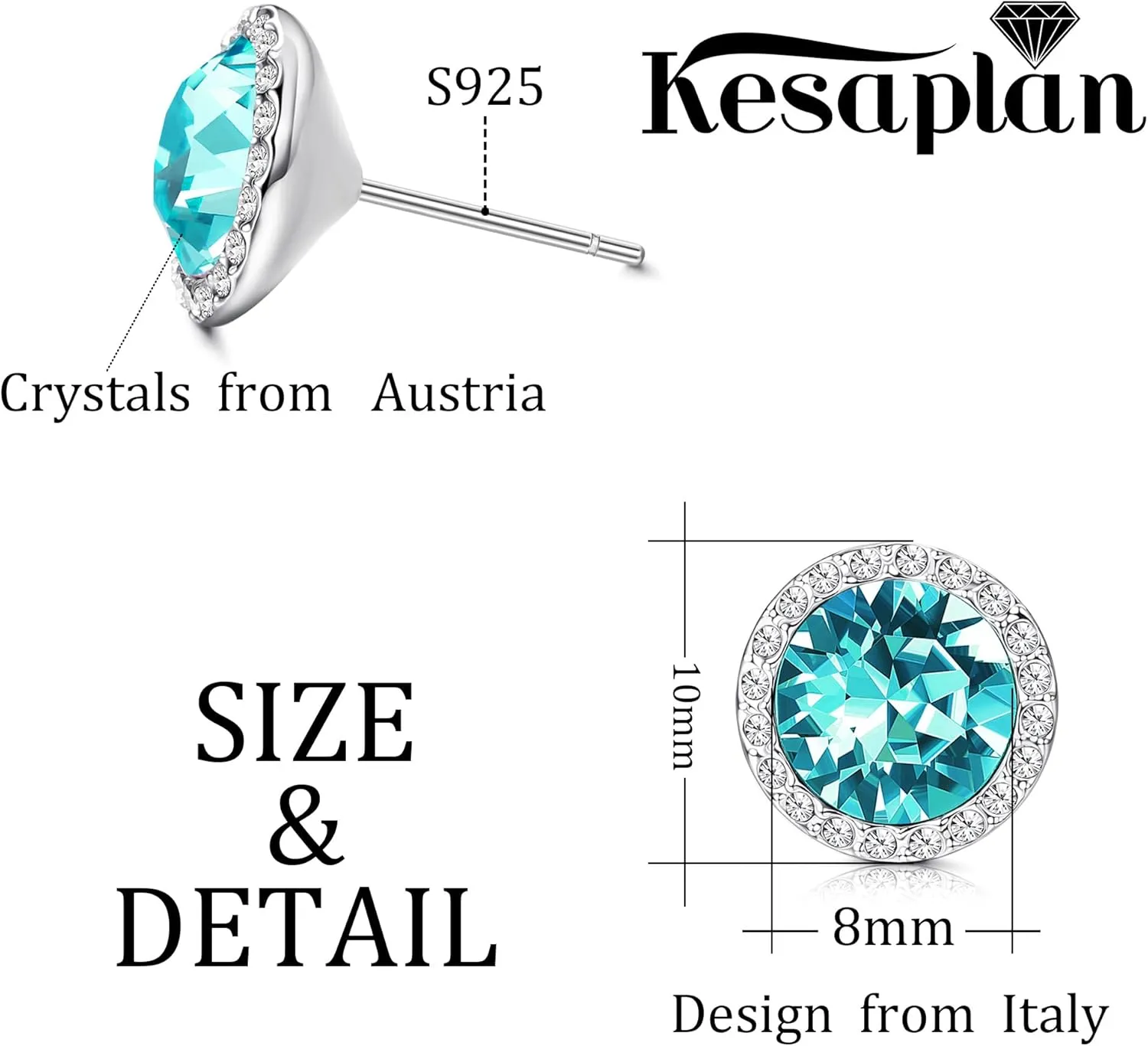 KesaPlan Sterling Silver Crystals Stud Earrings for Women, Made of Austria Crystals, Round-Cut Rhinestone Halo Bridal Earring Hypoallergenic Dance Competition Earrings