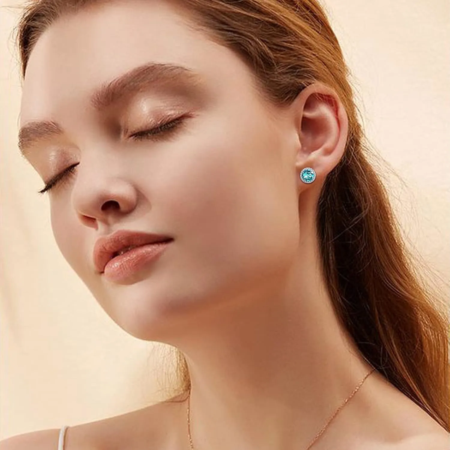 KesaPlan Sterling Silver Crystals Stud Earrings for Women, Made of Austria Crystals, Round-Cut Rhinestone Halo Bridal Earring Hypoallergenic Dance Competition Earrings