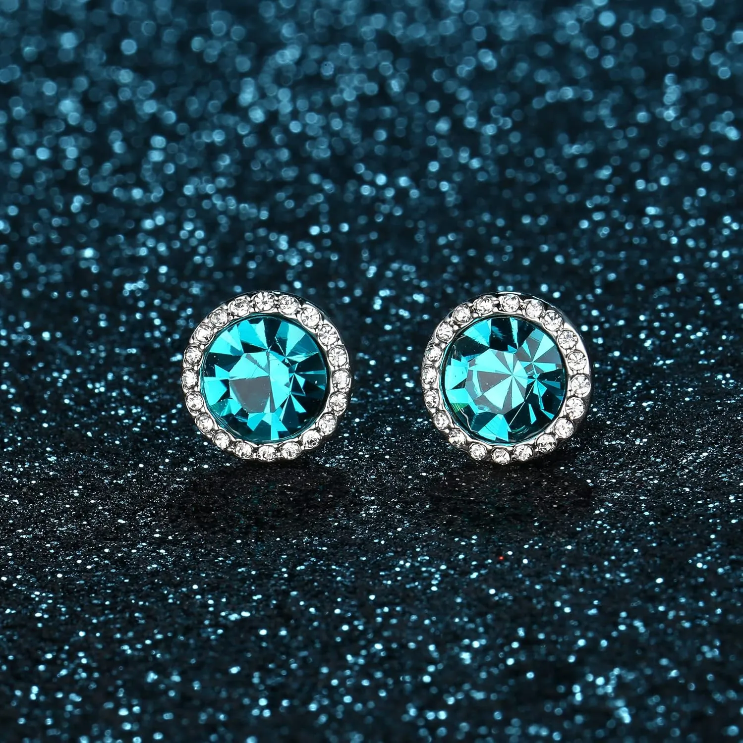KesaPlan Sterling Silver Crystals Stud Earrings for Women, Made of Austria Crystals, Round-Cut Rhinestone Halo Bridal Earring Hypoallergenic Dance Competition Earrings