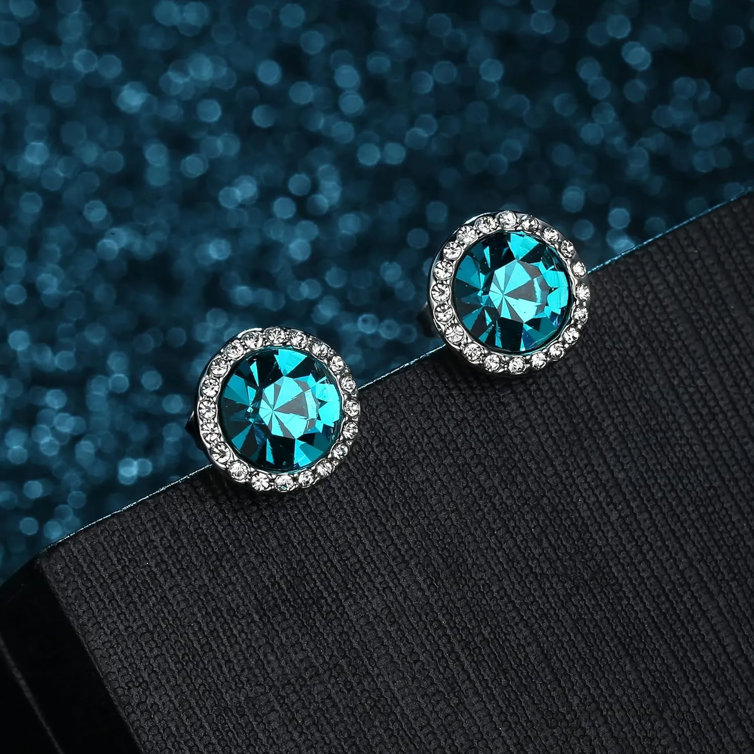 KesaPlan Sterling Silver Crystals Stud Earrings for Women, Made of Austria Crystals, Round-Cut Rhinestone Halo Bridal Earring Hypoallergenic Dance Competition Earrings