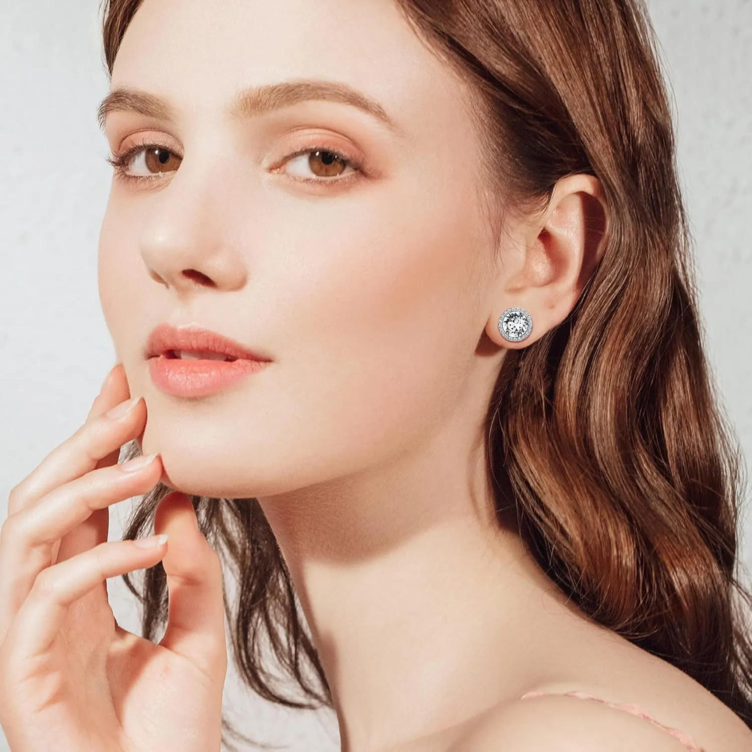 KesaPlan Sterling Silver Crystals Stud Earrings for Women, Made of Austria Crystals, Round-Cut Rhinestone Halo Bridal Earring Hypoallergenic Dance Competition Earrings