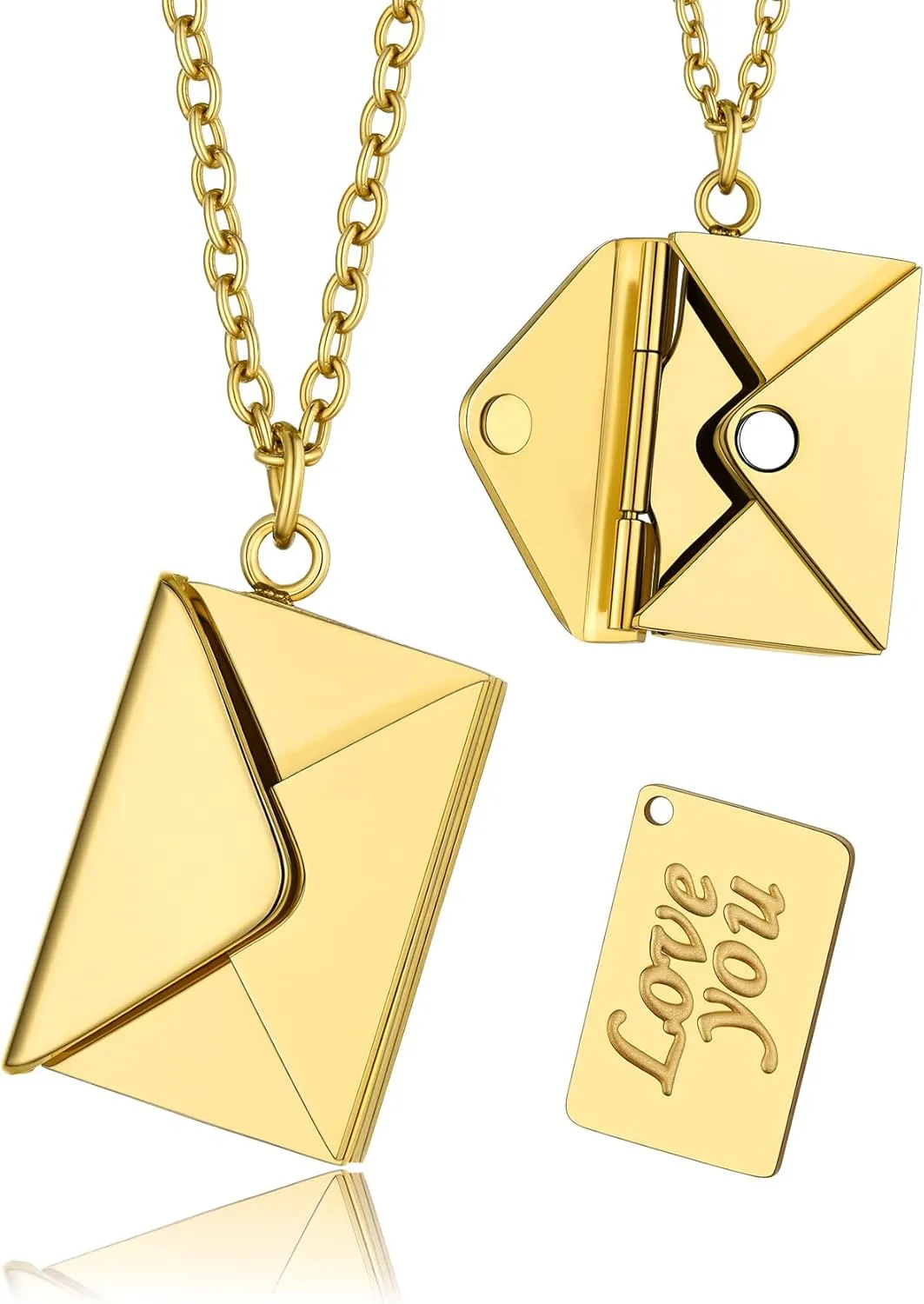 KeyStyle Personalized Envelope Locket Necklace for Women, Custom Love Letter Message Necklaces Birthstone Photo Jewelry Mother's Day Christmas Gift for Fiancee Mom Wife