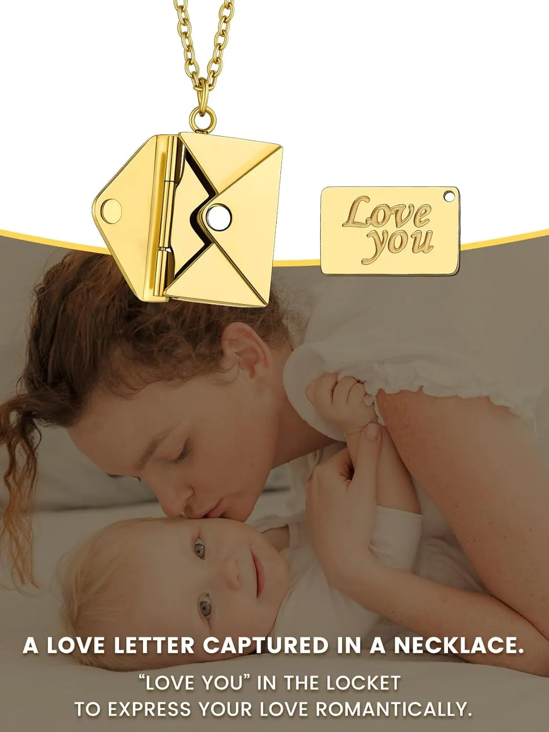KeyStyle Personalized Envelope Locket Necklace for Women, Custom Love Letter Message Necklaces Birthstone Photo Jewelry Mother's Day Christmas Gift for Fiancee Mom Wife