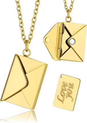 KeyStyle Personalized Envelope Locket Necklace for Women, Custom Love Letter Message Necklaces Birthstone Photo Jewelry Mother's Day Christmas Gift for Fiancee Mom Wife