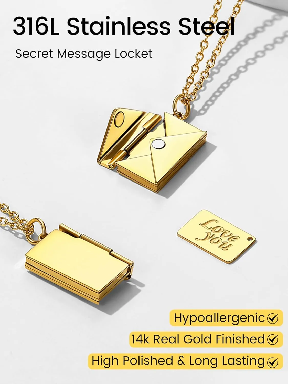 KeyStyle Personalized Envelope Locket Necklace for Women, Custom Love Letter Message Necklaces Birthstone Photo Jewelry Mother's Day Christmas Gift for Fiancee Mom Wife