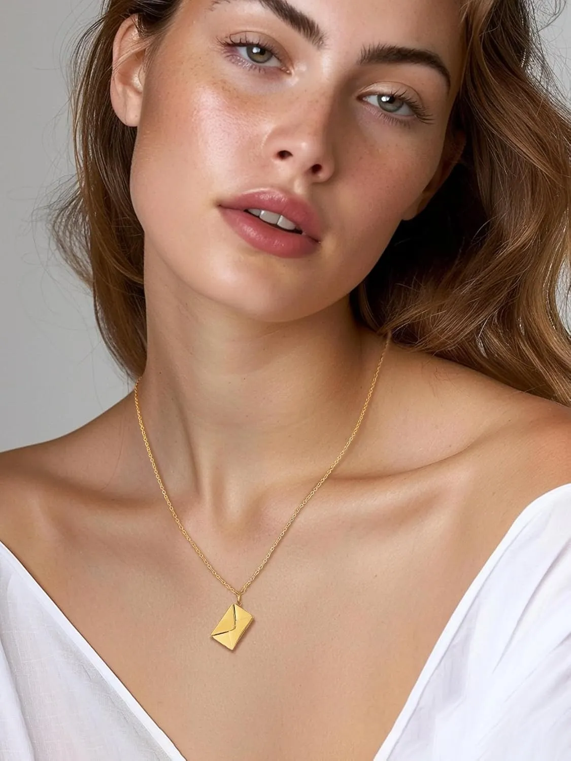 KeyStyle Personalized Envelope Locket Necklace for Women, Custom Love Letter Message Necklaces Birthstone Photo Jewelry Mother's Day Christmas Gift for Fiancee Mom Wife