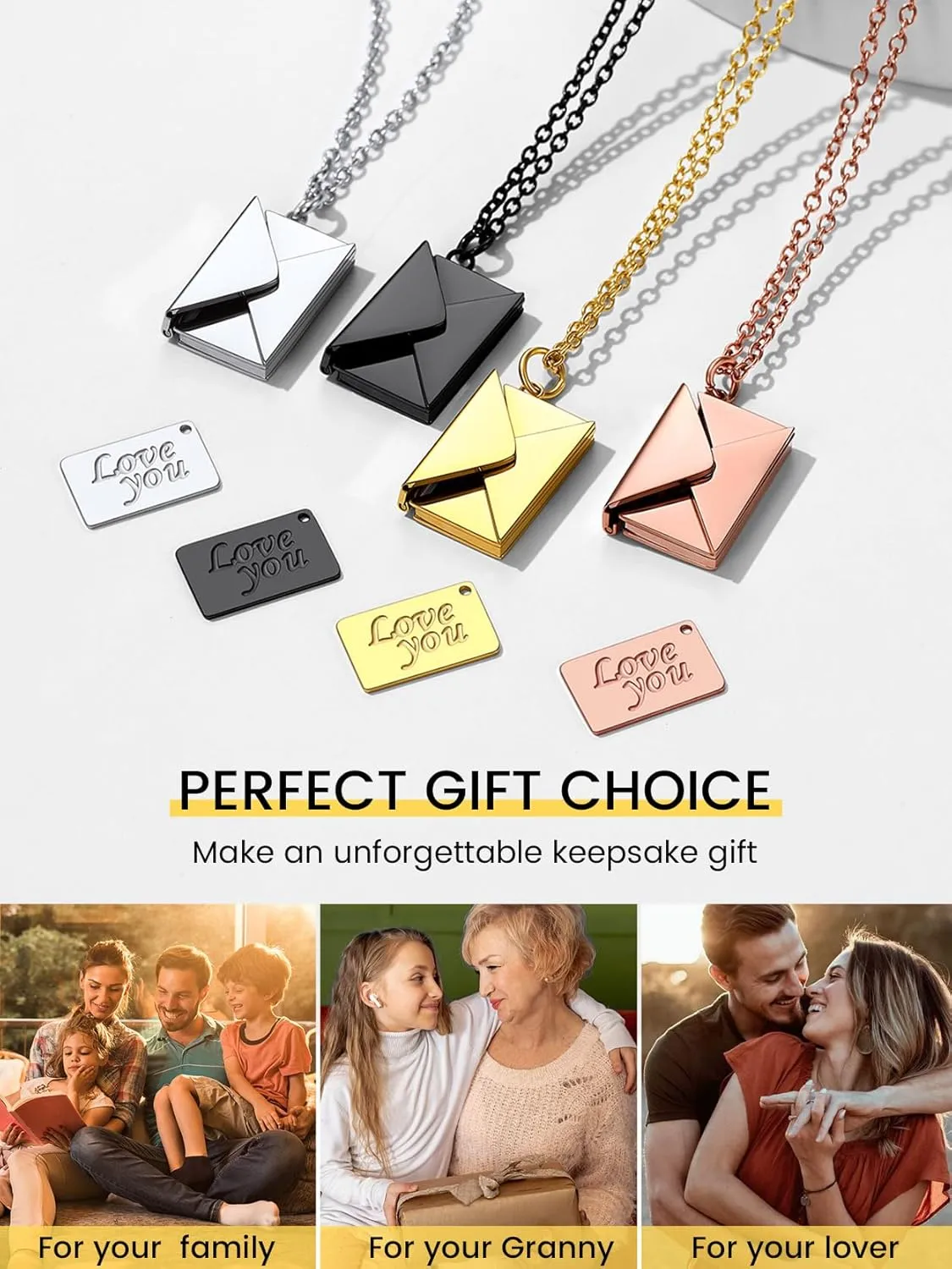 KeyStyle Personalized Envelope Locket Necklace for Women, Custom Love Letter Message Necklaces Birthstone Photo Jewelry Mother's Day Christmas Gift for Fiancee Mom Wife