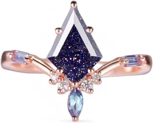 Kite Cut Galaxy Sandstone Engagement Ring 14k Rose Gold Anniversary Jewelry Color Changed Alexandrite Gemstone Ring Diamond Wedding Gift For Bridal