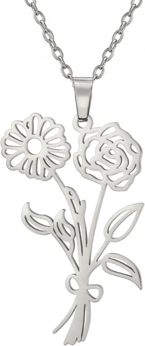 kkjoy Personalized Combined Birth Flower Bouquet Necklace Custom 1-5 Flowers Pendant Necklaces Wildflower Jewelry for Family Member Grandma Mother Daughter Friends