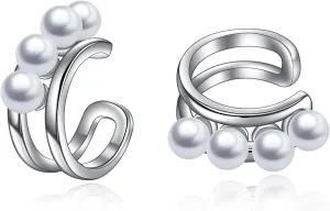 KZX Pearl Ear Cuffs Earrings for Women 925 Sterling Silver Non Piercing Earrings Pearl Jewelry Pearl Jewelry