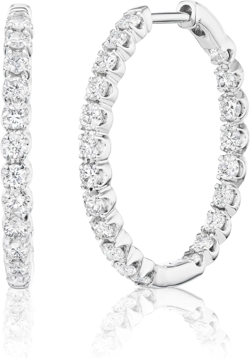 Lab Grown Diamond Inside Out Hoop Earrings for Women I 10k White Gold Earrings for Her I IGI Certified 1/2 to 1 Carat Diamonds (I-J, SI1-SI2, cttw) Hinged Hoops