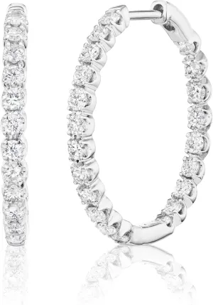 Lab Grown Diamond Inside Out Hoop Earrings for Women I 10k White Gold Earrings for Her I IGI Certified 1/2 to 1 Carat Diamonds (I-J, SI1-SI2, cttw) Hinged Hoops