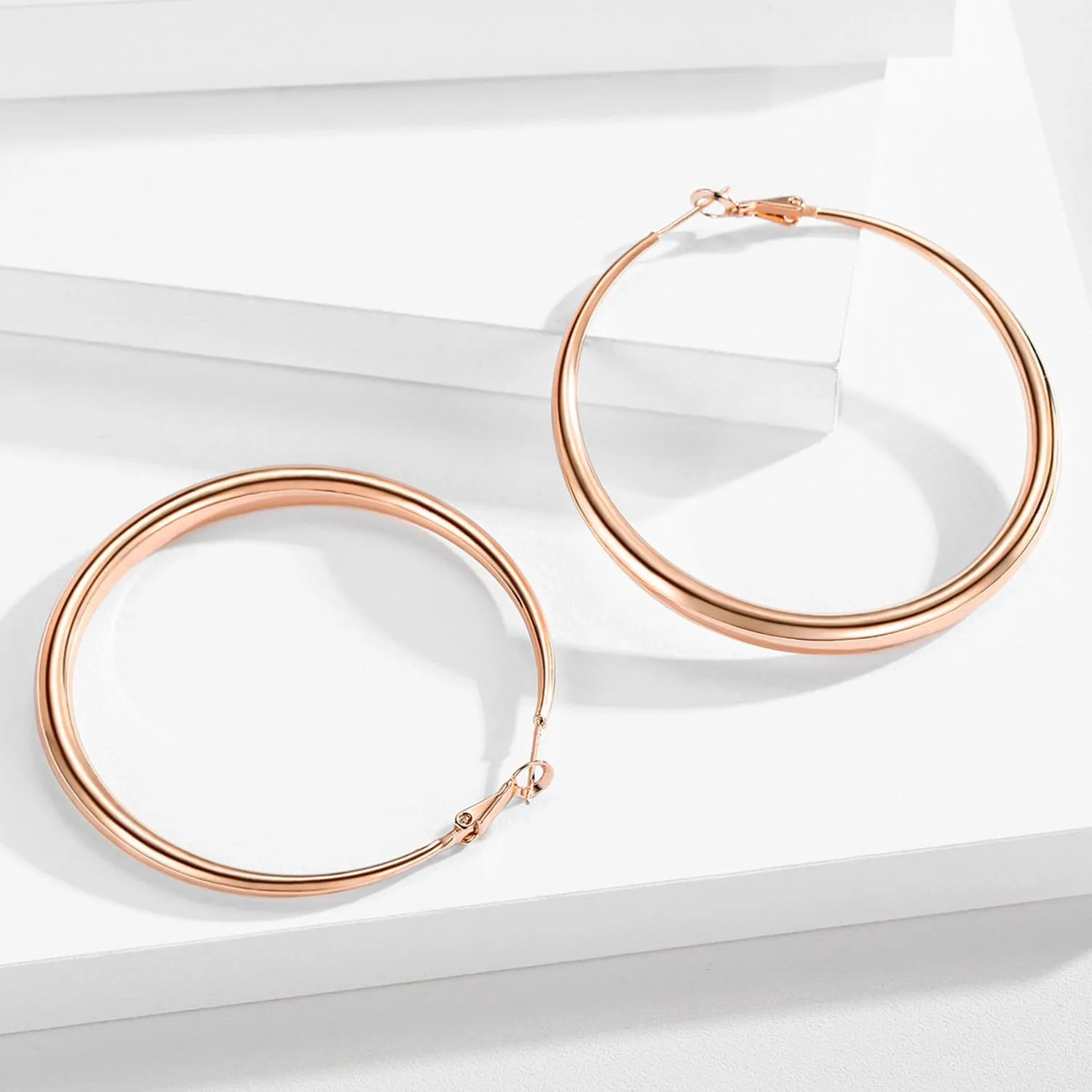 Large Hoop Earrings for Women - 14k Real Gold/Rose Gold/Silver Plated with 925 Sterling Silver Post Chunky Hoops Earrings - Lightweight & Hypoallergenic Big Thick Hoop Earrings