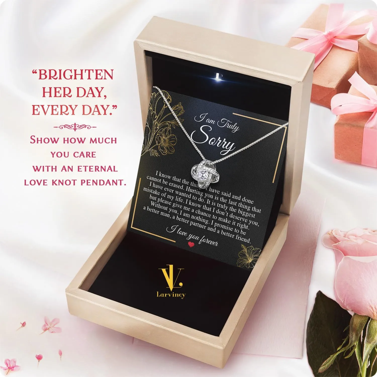 Larvincy I Love You I'm Sorry Gifts For Her, Apology Gift For Her - Wife, Girlfriend, Soulmate - Forgive Me Necklace With Heartfelt Message In A Stunning Box, Let's Start Over Love Necklace Present