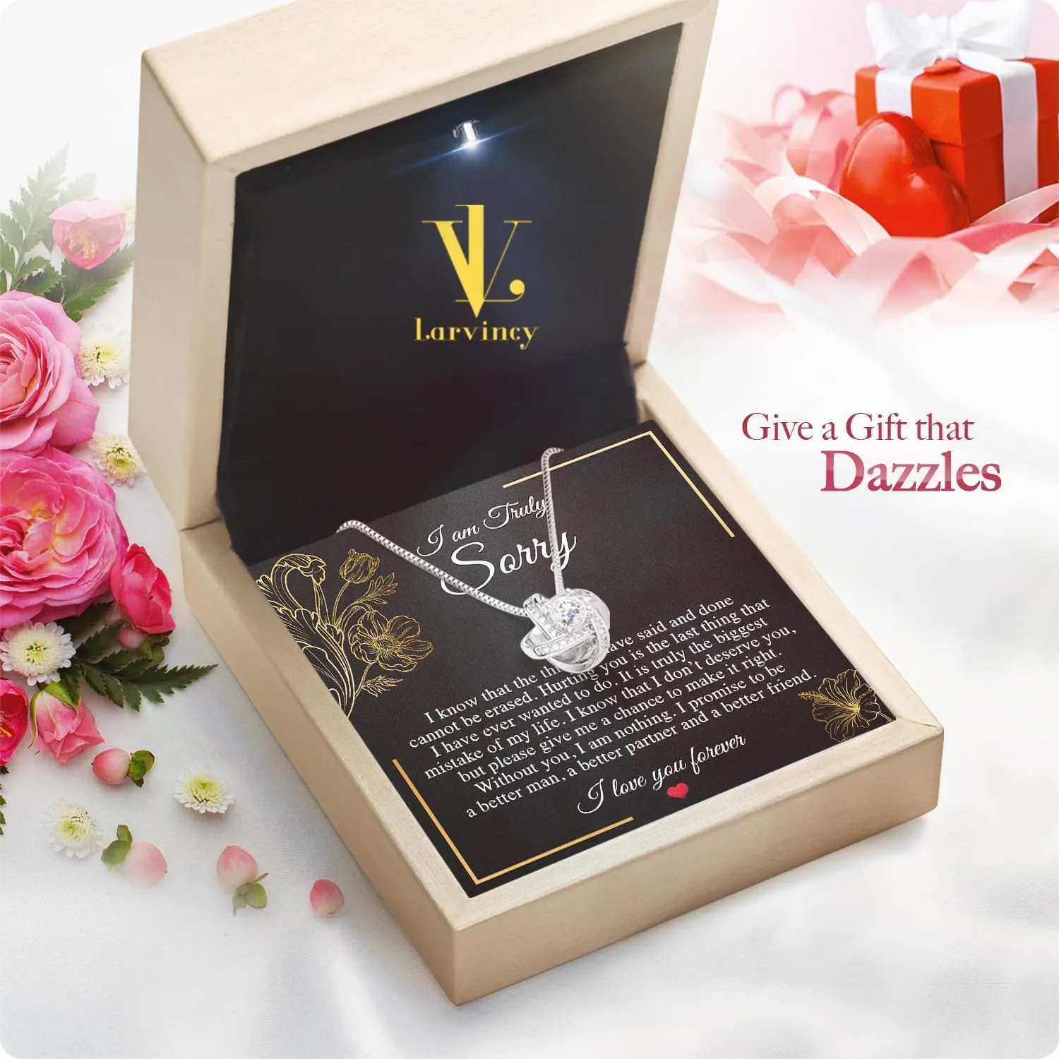 Larvincy I Love You I'm Sorry Gifts For Her, Apology Gift For Her - Wife, Girlfriend, Soulmate - Forgive Me Necklace With Heartfelt Message In A Stunning Box, Let's Start Over Love Necklace Present