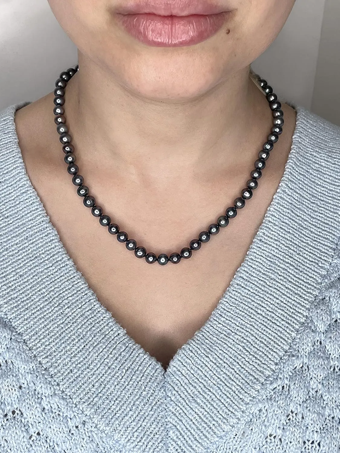 Lavari Jewelers Black Pearl Necklace in 925 Sterling Silver 36 Inches Long with Lobster Claw Clasps 6-7 mm Wide