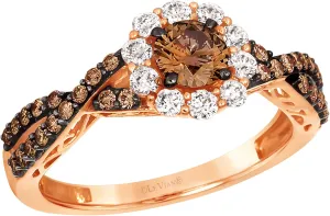 LE VIAN 1 Carat Chocolate and White Diamond Flower Halo Twist Ring for Women in 14k Rose Gold (G-H, VS2-SI1, cttw) Promise Anniversary Ring Size 7