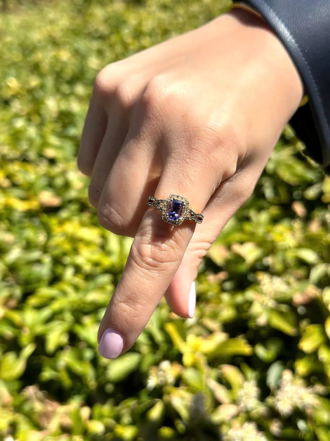 LE VIAN 1/4 Carat White and Chocolate Diamond Twist Halo Ring for Women I 14k Gold Ring for Her with Cushion Cut Aquamarine Tanzanite or Morganite (0.27 cttw) Anniversary Promise Band Size 4 to 10