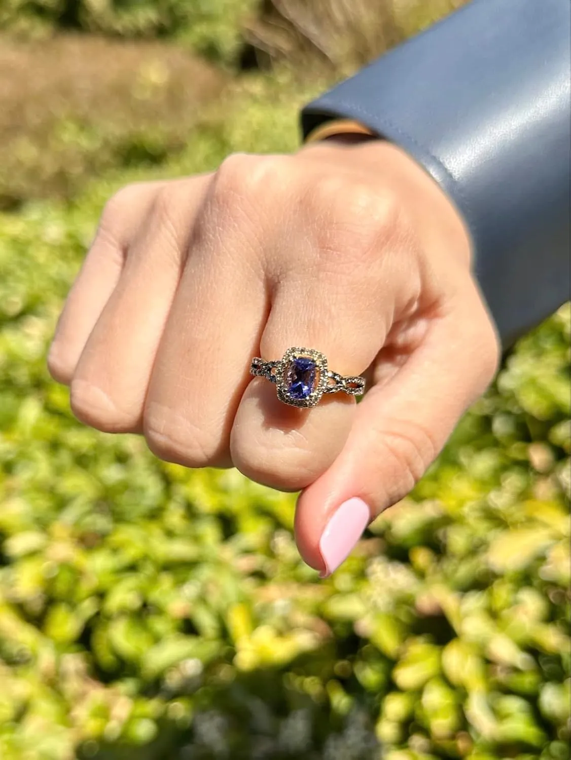 LE VIAN 1/4 Carat White and Chocolate Diamond Twist Halo Ring for Women I 14k Gold Ring for Her with Cushion Cut Aquamarine Tanzanite or Morganite (0.27 cttw) Anniversary Promise Band Size 4 to 10