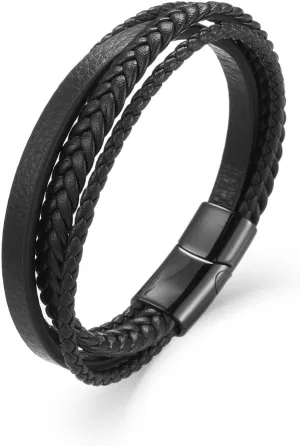 Leather Bracelet for Men  Genuine Multi-Layer Braided Wrap Wristband Bracelet Gifts for Him