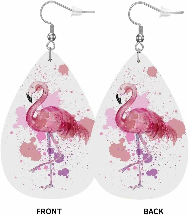 Leather Earrings for Women Teardrop Double-Sided Dangle Lightweight Leaf Earrings