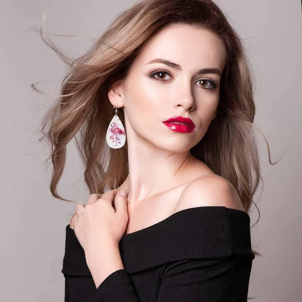 Leather Earrings for Women Teardrop Double-Sided Dangle Lightweight Leaf Earrings