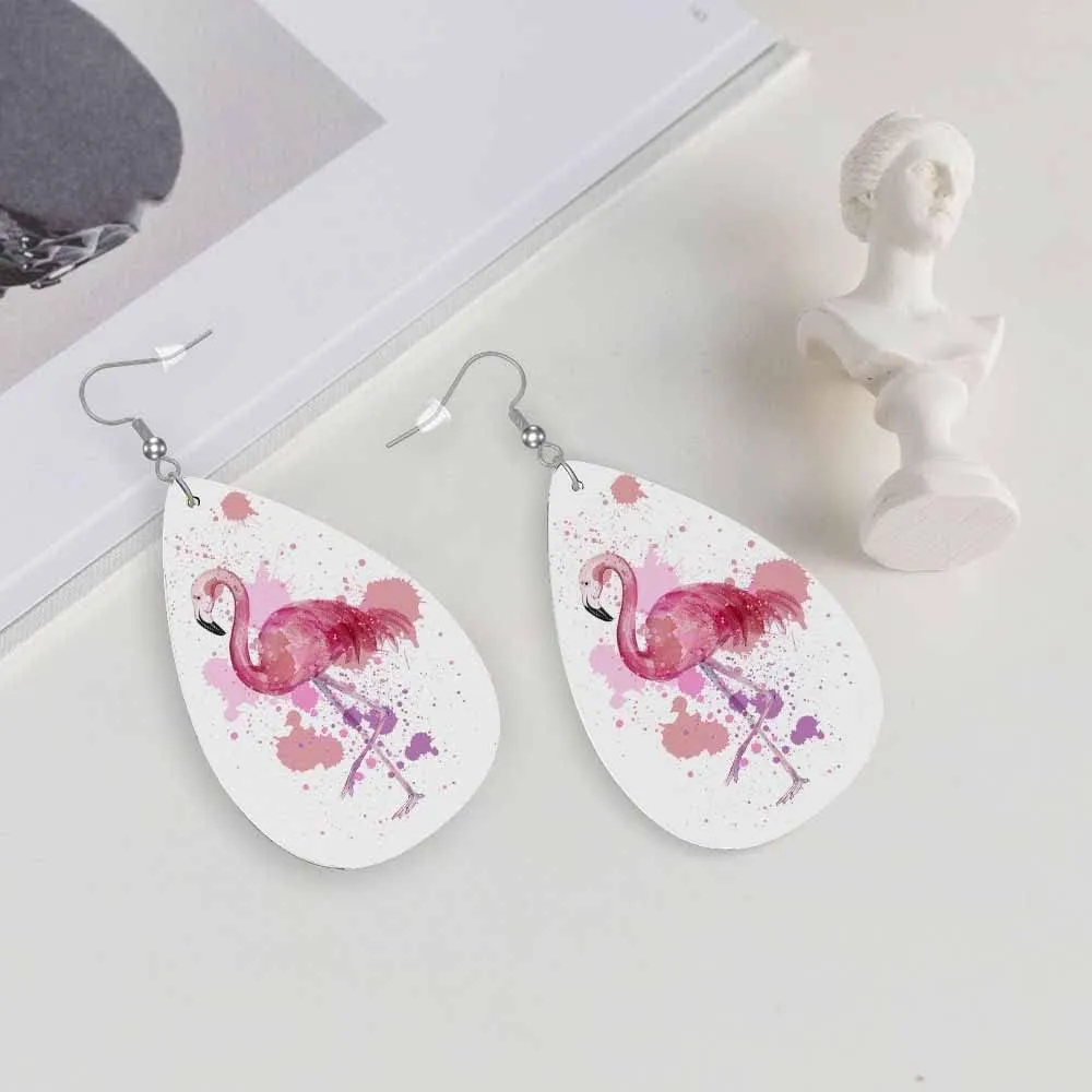 Leather Earrings for Women Teardrop Double-Sided Dangle Lightweight Leaf Earrings