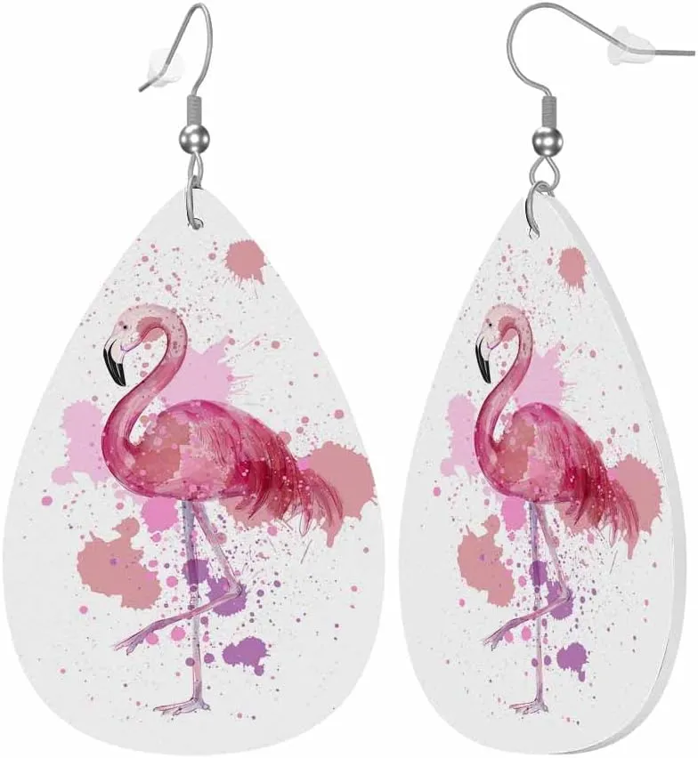 Leather Earrings for Women Teardrop Double-Sided Dangle Lightweight Leaf Earrings