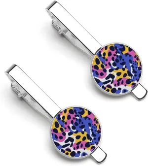 Leopard Men's Tie Clip Tie Bar Round Tie Clasp Classic Tie Tack Pins Jewelry Accessories