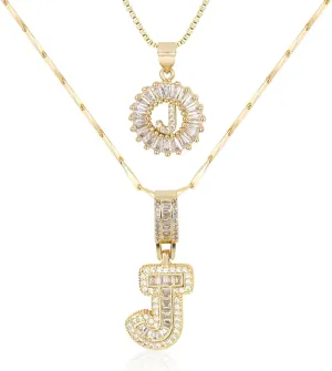 Letter Necklace 14k Gold Plated Bling Dainty Necklaces Trendy Chunky Custom Name Necklace Personalized Round Circle Pendant Zirconia Letters Name Crystal Jewelry Gifts for Women