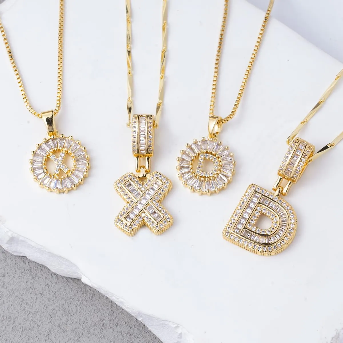 Letter Necklace 14k Gold Plated Trendy Chunky Custom Name Personalized Zirconia Necklace Pendant Birthday Valentine Jewelry Gifts for Her