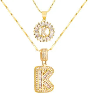 Letter Necklace 14k Gold Plated Trendy Chunky Custom Name Personalized Zirconia Necklace Pendant Birthday Valentine Jewelry Gifts for Her