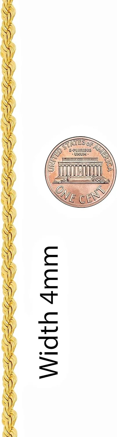LIFETIME JEWELRY 4mm Gold Rope Chain for Men & Women 24k Real Gold Plated Diamond Cut Gold Necklace 16 to 30 Inch