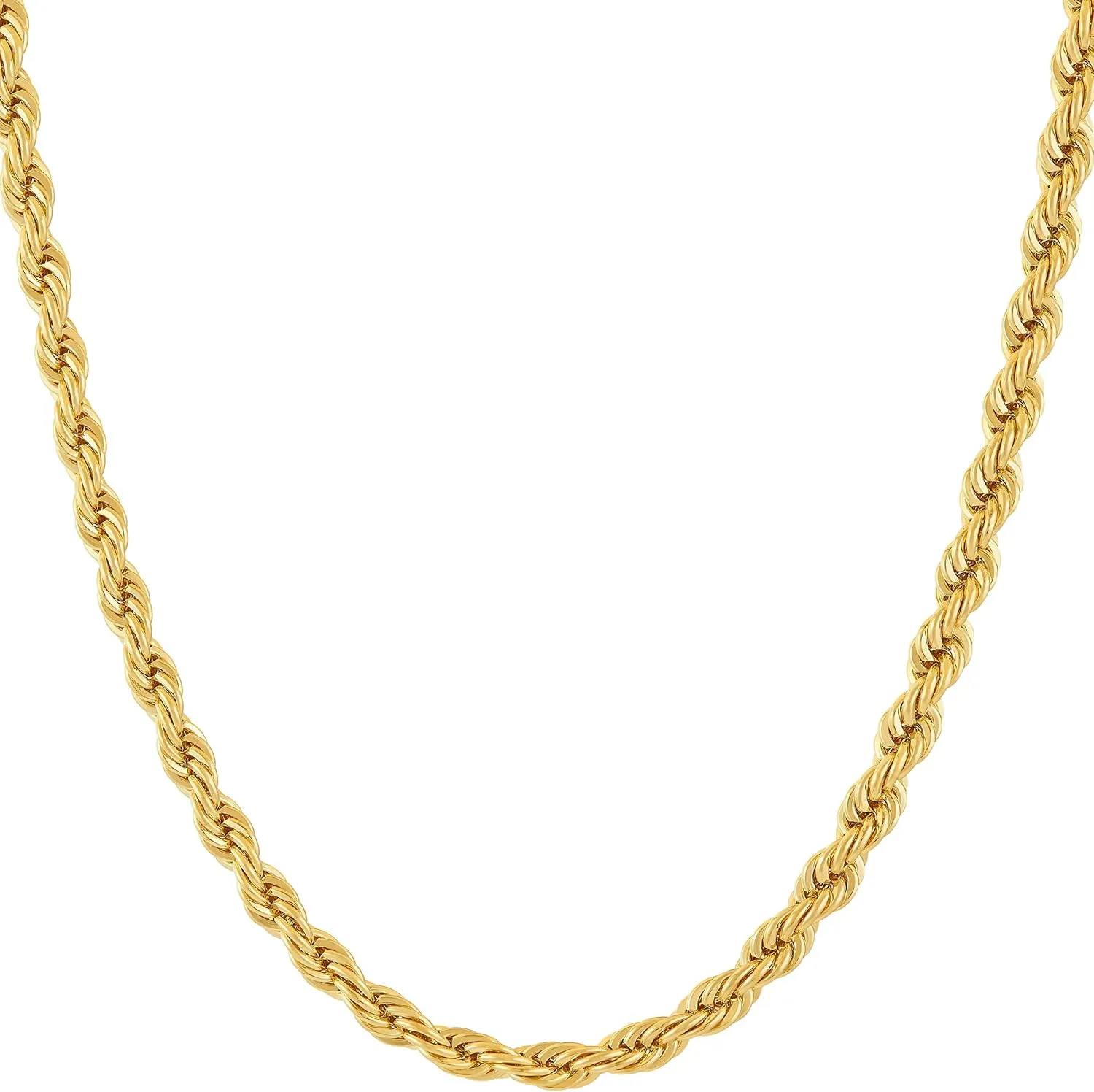 LIFETIME JEWELRY 4mm Gold Rope Chain for Men & Women 24k Real Gold Plated Diamond Cut Gold Necklace 16 to 30 Inch