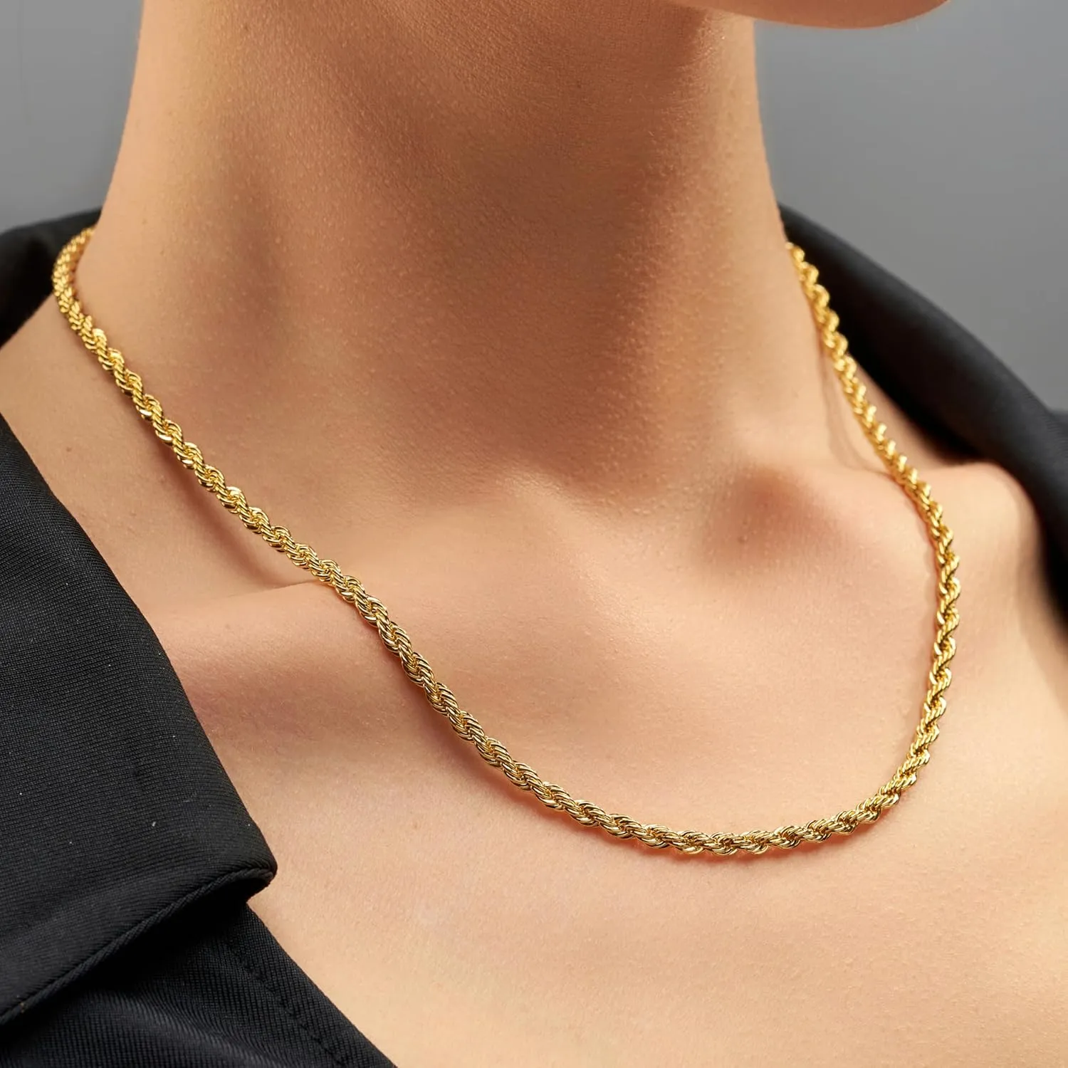 LIFETIME JEWELRY 4mm Gold Rope Chain for Men & Women 24k Real Gold Plated Diamond Cut Gold Necklace 16 to 30 Inch