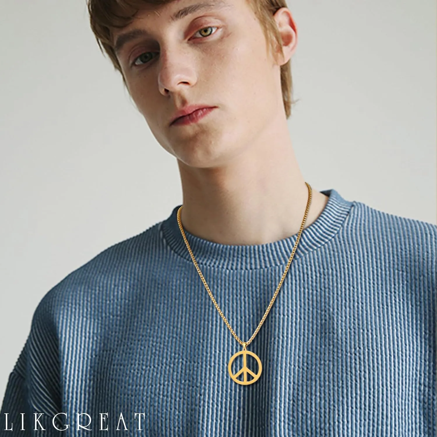 LIKGREAT Peace Necklace Peace Sign Symbol Pendant Necklace Box Chain Necklace for Women Men