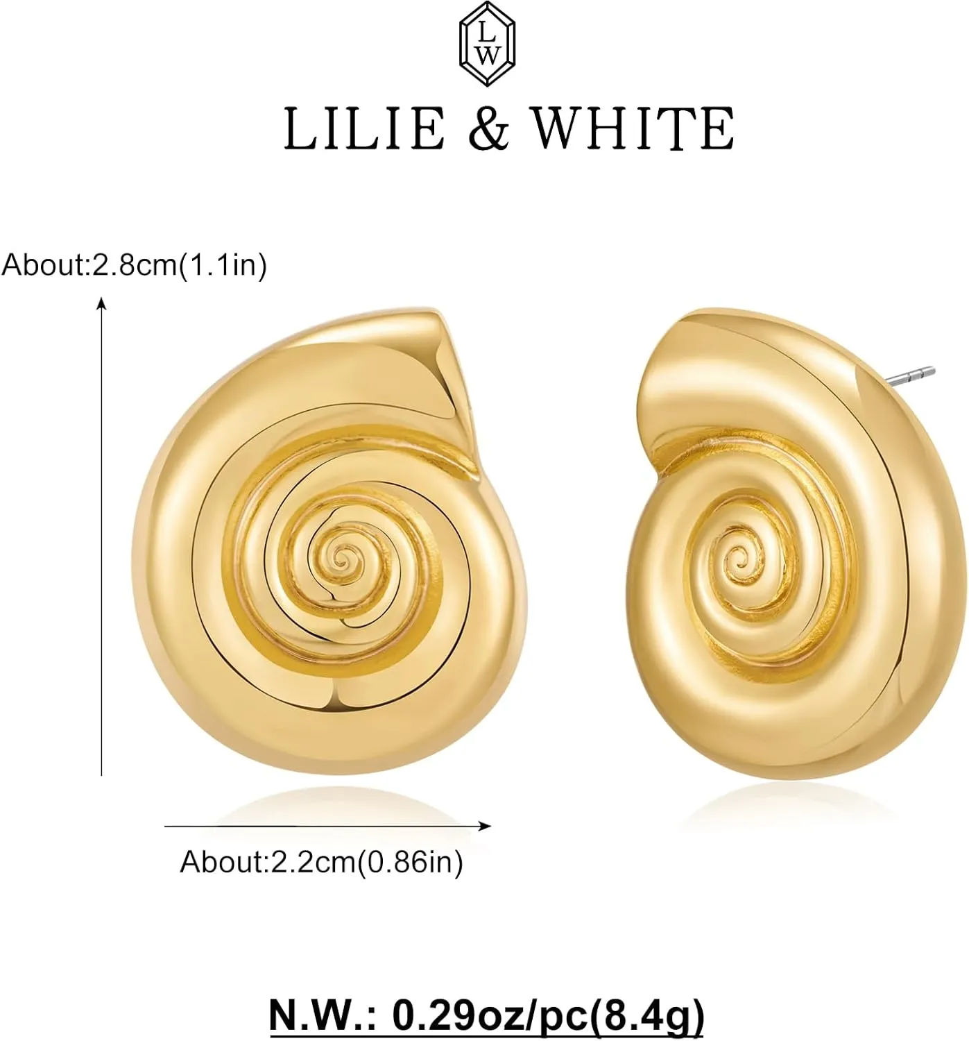 LILIE&WHITE Conch Sell Gold Earrings - Women's Love Knot & Angel Wings Stud Earrings
