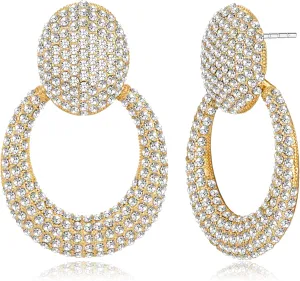LILIE&WHITE Gold Statement Earrings For Women With Crystal Rhinestones Earrings Oval Shape Dangle Drop Earrings Shining Rhinestones Weddding Earrings Jewelry Gift