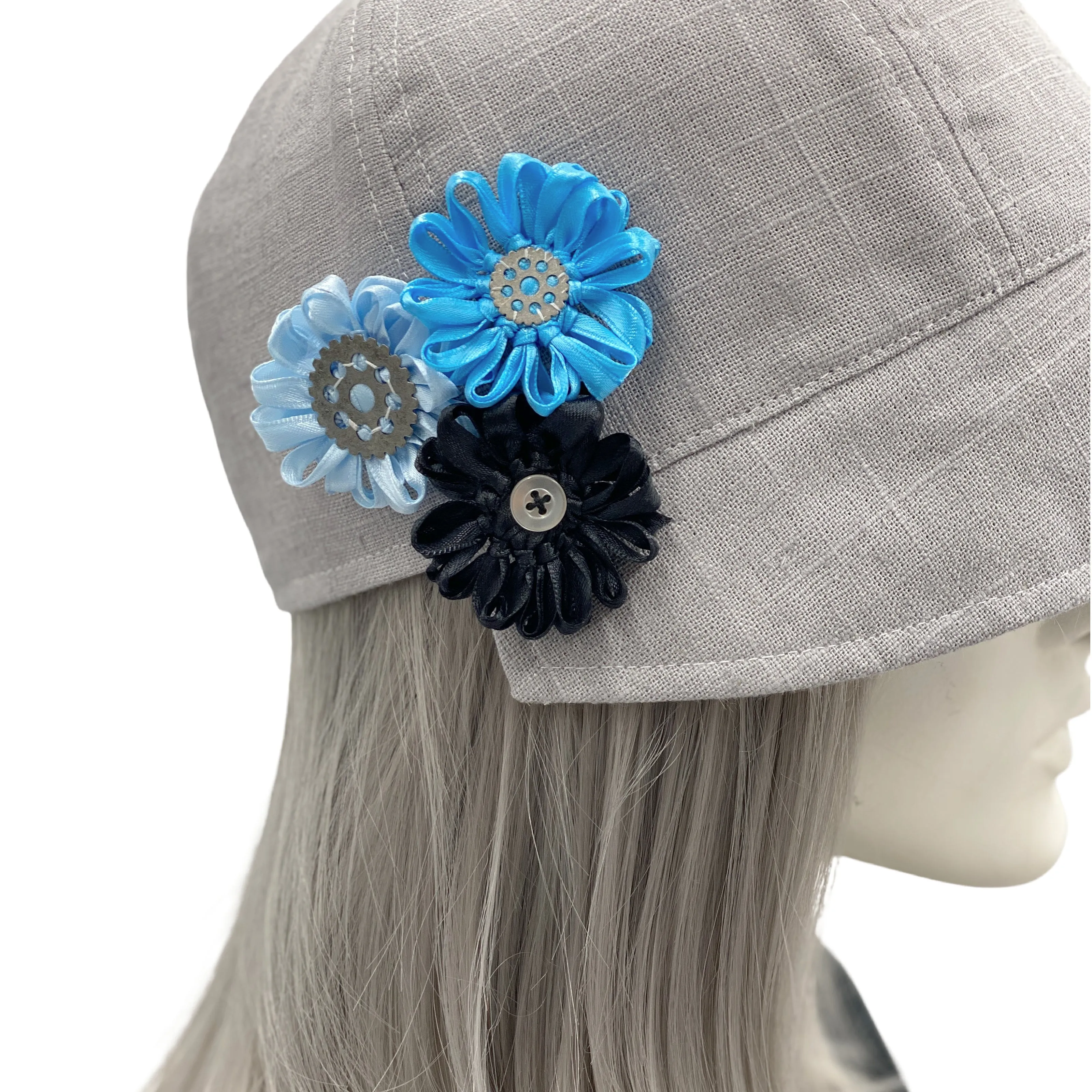 Linen Cloche Cap with Three Ribbon Flowers | The Polly