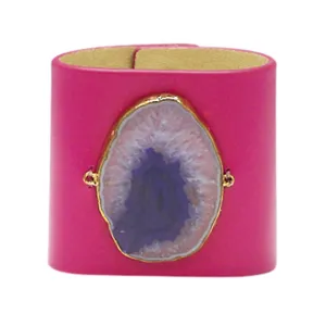 LOVED CUFF - PINK RUBY LEATHER WITH BLUE AGATE  M.1.01.006.2047