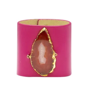 LOVED CUFF - PINK RUBY LEATHER WITH BROWN AGATE  M.1.01.001.2033