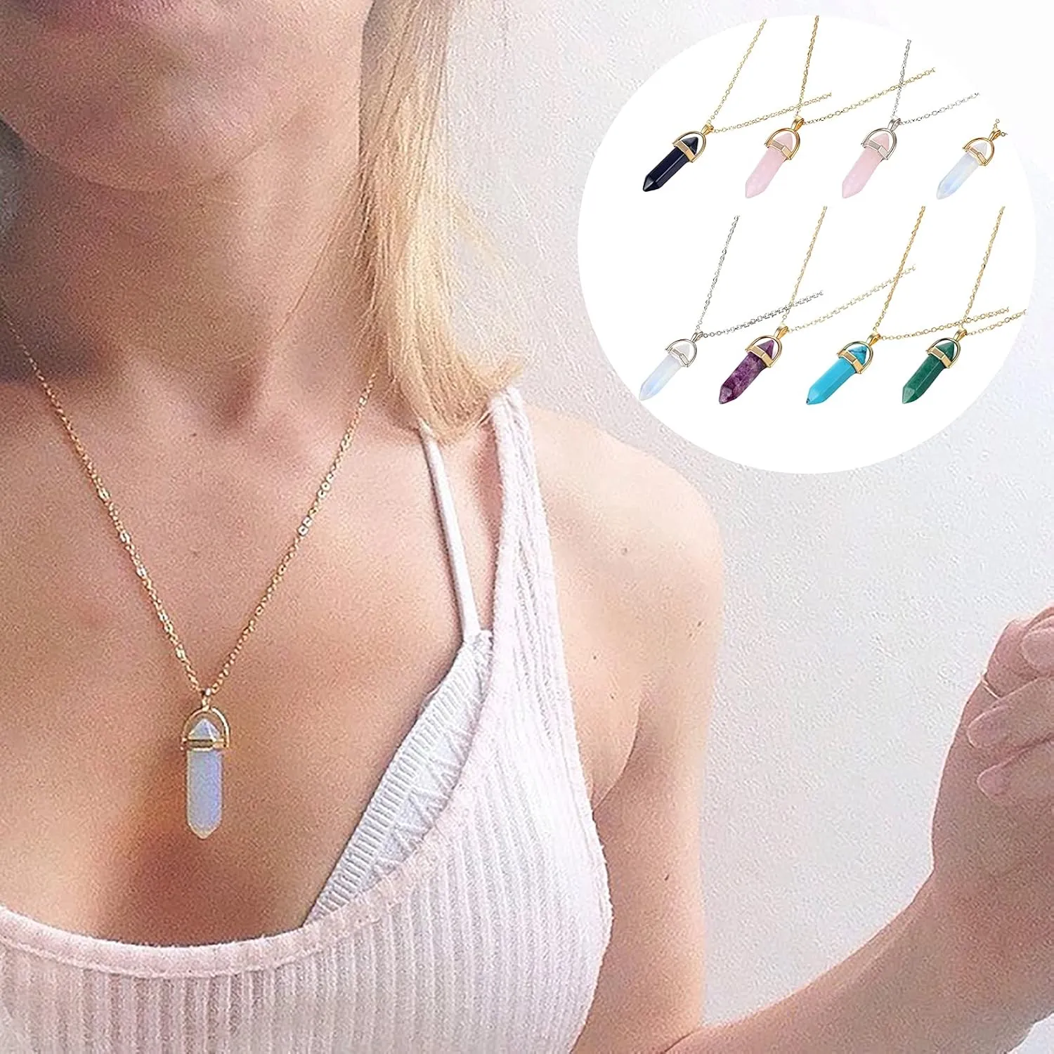 Lucare Necklace Faux Crystal Stone Necklace Rust-Proof Faux Crystal Stone Gorgeous Eco-Friendly