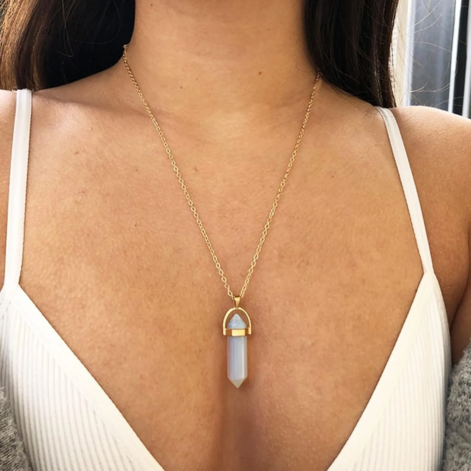 Lucare Necklace Faux Crystal Stone Necklace Rust-Proof Faux Crystal Stone Gorgeous Eco-Friendly