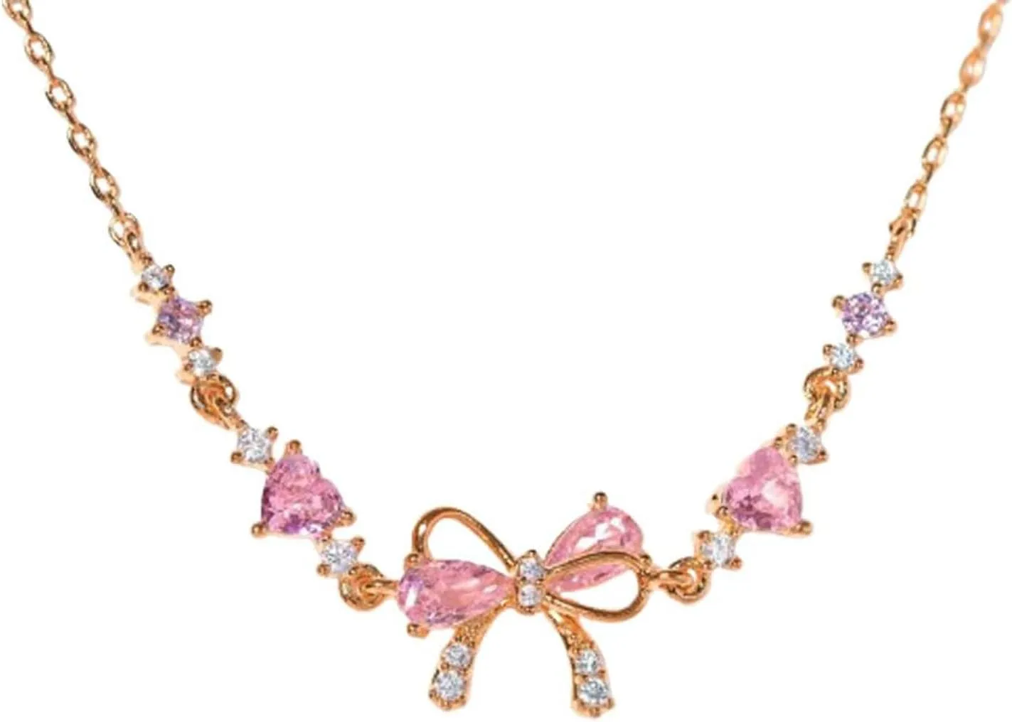 LXURY Bow Zircon Bracelet, Adjustable Ribbon Bow Beaded Chain Bracelet, Friendship Bracelets with White Pink Zircon,Women Trendy Bracelet Gift (Gold,One Size)