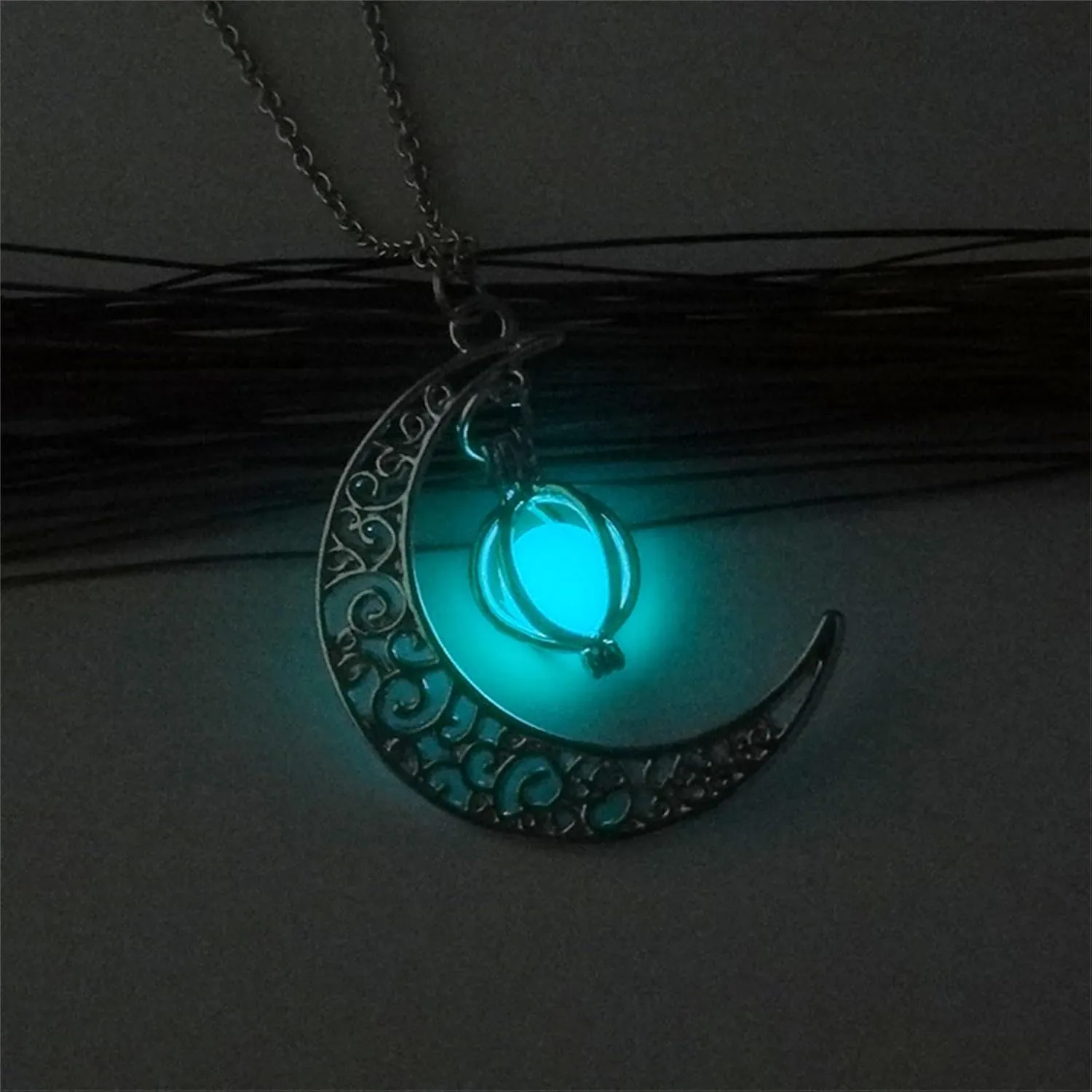 MALOYANVE Pumpkin Necklace 925 Sterling Silver Moon and Pumpkin Luminous Beads Glow in the Dark Pendant Necklace Halloween Jewelry Gifts for Women